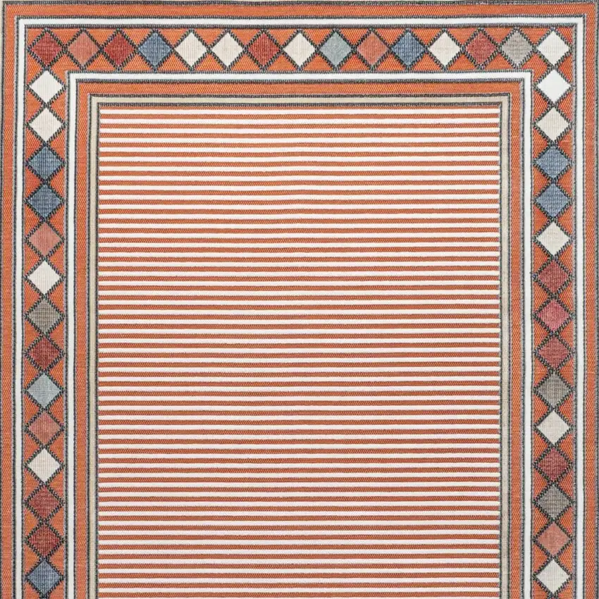 Orange And Ivory Geometric Indoor Outdoor Area Rug Photo 3