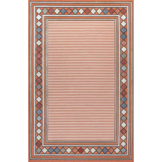 Orange And Ivory Geometric Indoor Outdoor Area Rug Photo 3