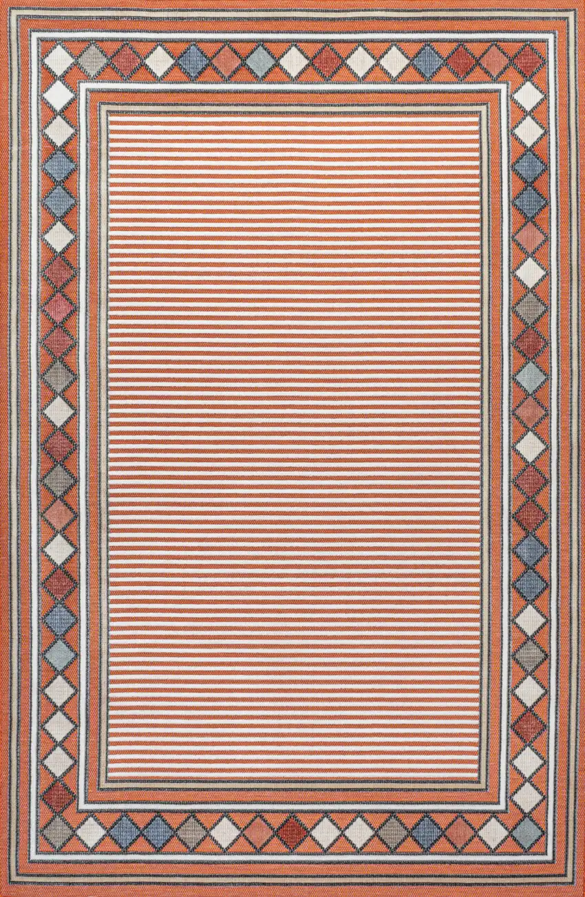 Orange And Ivory Geometric Indoor Outdoor Area Rug Photo 3