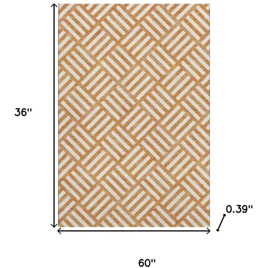 Orange And Ivory Geometric Washable Area Rug With UV Protection Photo 3