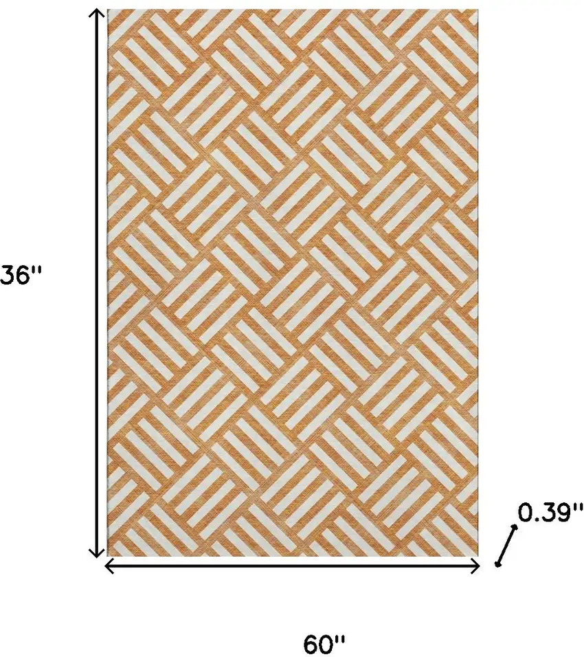 Orange And Ivory Geometric Washable Area Rug With UV Protection Photo 3