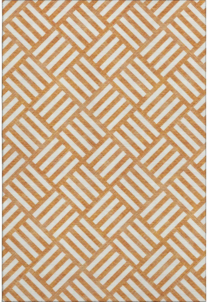 Orange And Ivory Geometric Washable Area Rug With UV Protection Photo 5