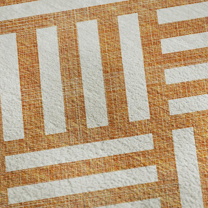 Orange And Ivory Geometric Washable Area Rug With UV Protection Photo 2