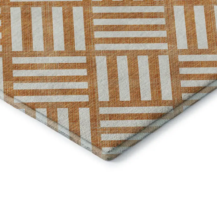 Orange And Ivory Geometric Washable Area Rug With UV Protection Photo 7