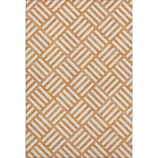 Orange And Ivory Geometric Washable Area Rug With UV Protection Photo 5