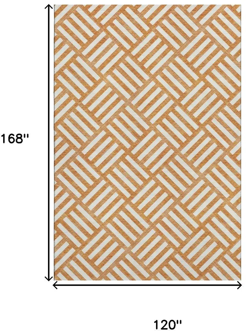 Orange And Ivory Geometric Washable Area Rug With UV Protection Photo 3