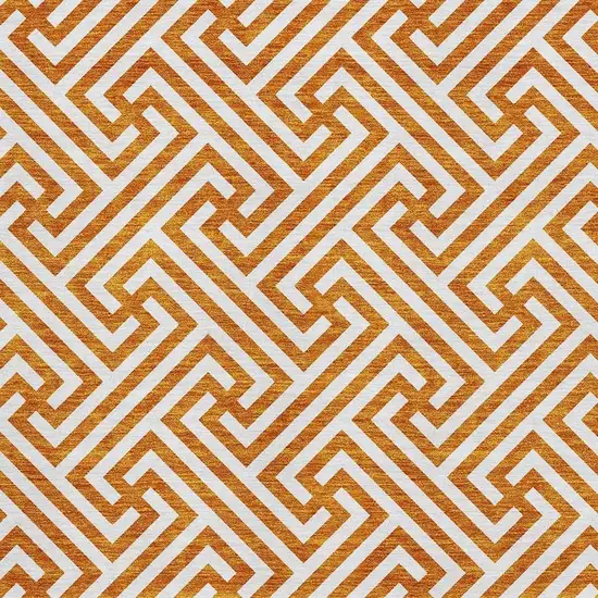 Orange And Ivory Geometric Washable Area Rug With UV Protection Photo 3