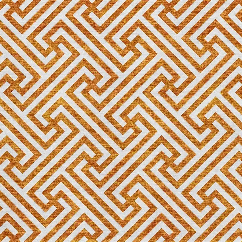 Orange And Ivory Geometric Washable Area Rug With UV Protection Photo 3