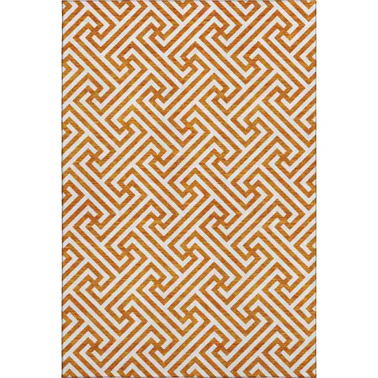 Orange And Ivory Geometric Washable Area Rug With UV Protection Photo 1
