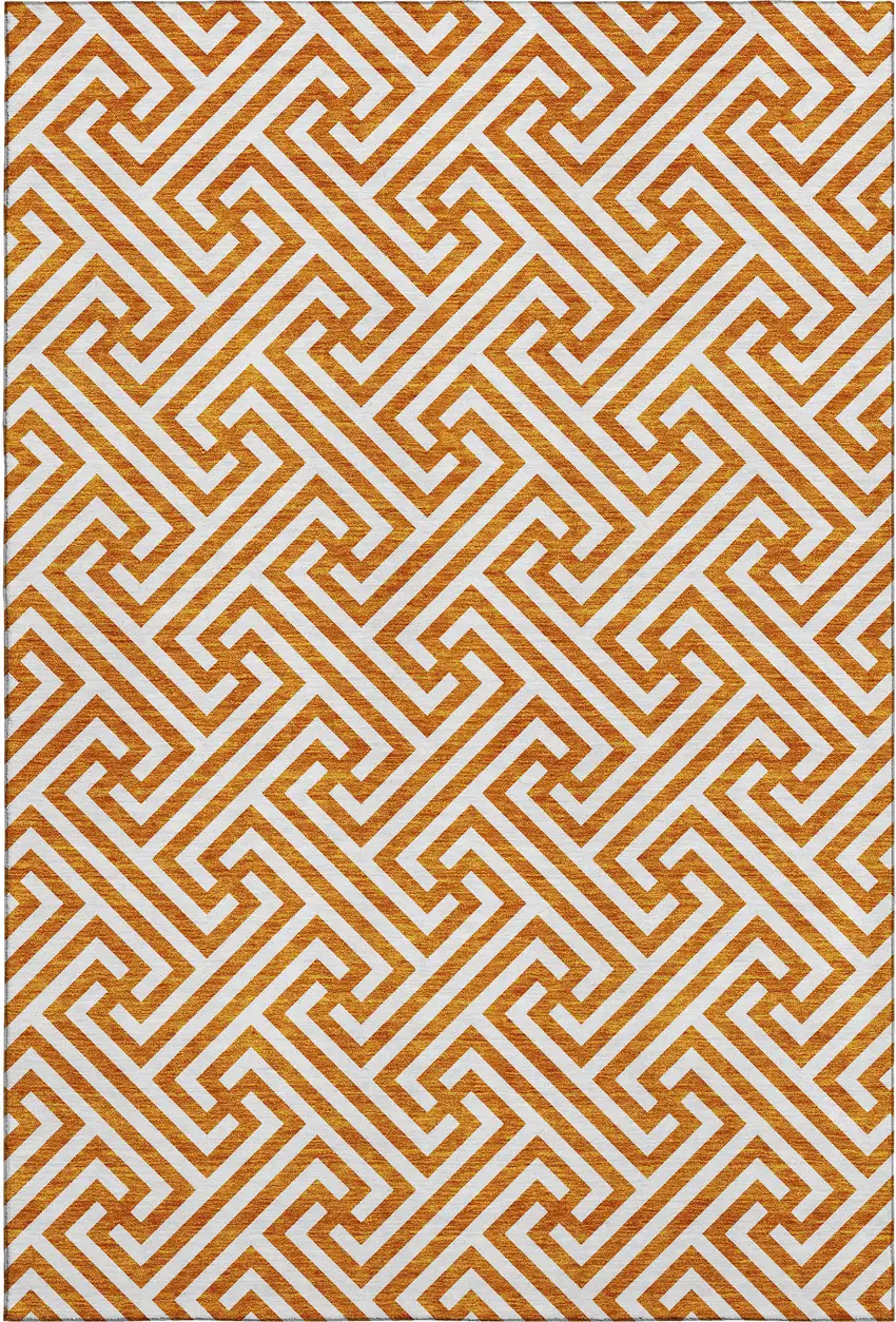 Orange And Ivory Geometric Washable Area Rug With UV Protection Photo 1