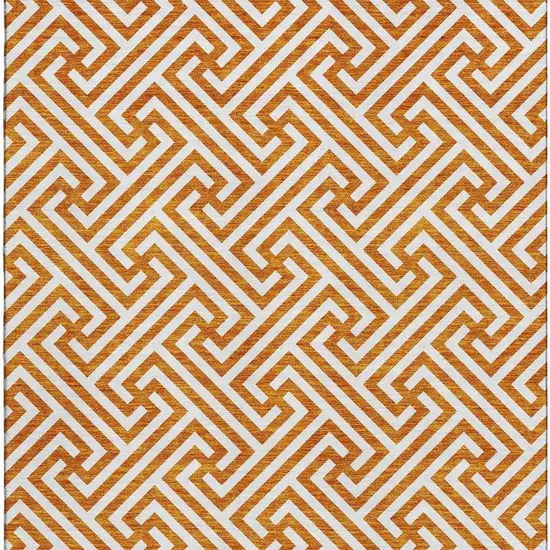 Orange And Ivory Geometric Washable Area Rug With UV Protection Photo 4