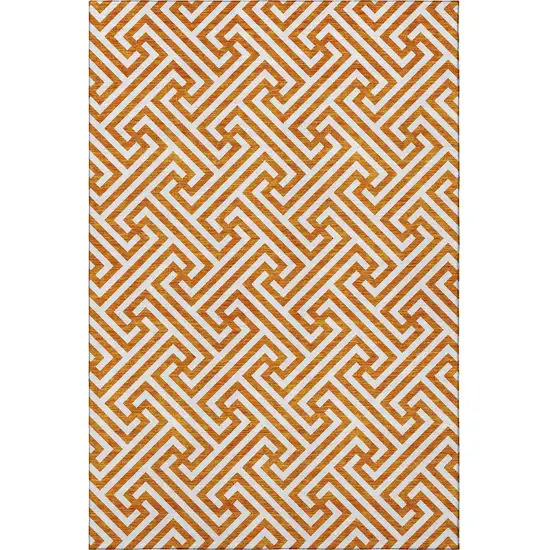 Orange And Ivory Geometric Washable Area Rug With UV Protection Photo 4
