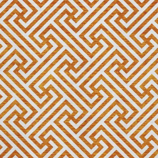 Orange And Ivory Geometric Washable Area Rug With UV Protection Photo 3