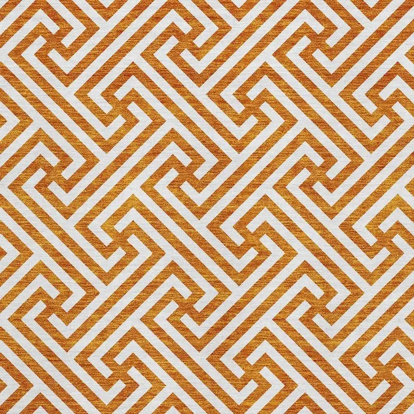 Orange And Ivory Geometric Washable Area Rug With UV Protection Photo 3