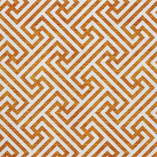 Orange And Ivory Geometric Washable Area Rug With UV Protection Photo 3