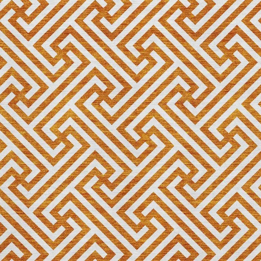 Orange And Ivory Geometric Washable Area Rug With UV Protection Photo 3