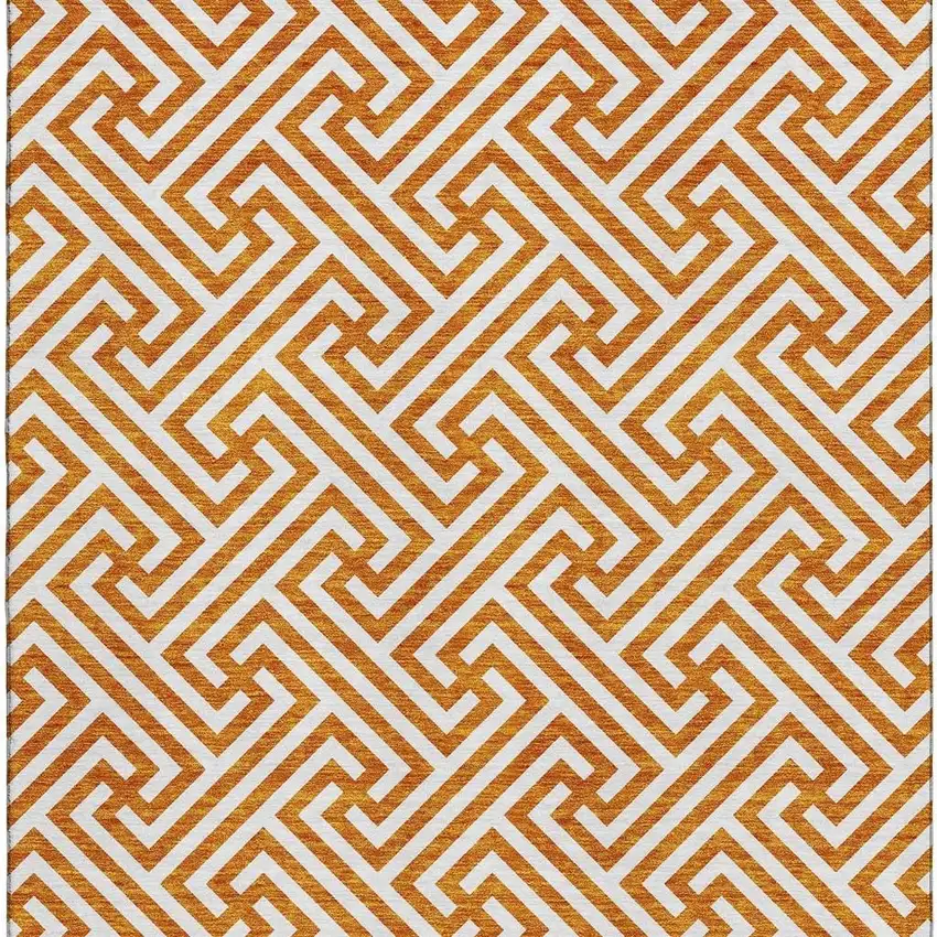 Orange And Ivory Geometric Washable Area Rug With UV Protection Photo 3