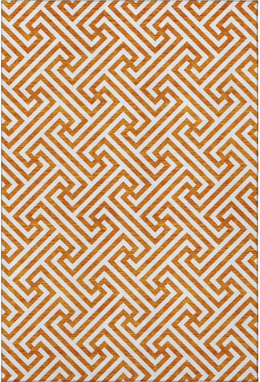 Orange And Ivory Geometric Washable Area Rug With UV Protection Photo 4