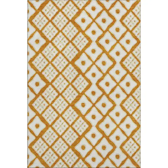 Orange And Ivory Geometric Washable Area Rug With UV Protection Photo 2