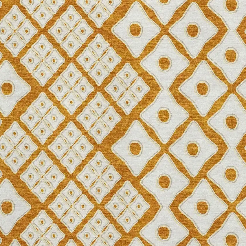 Orange And Ivory Geometric Washable Area Rug With UV Protection Photo 4