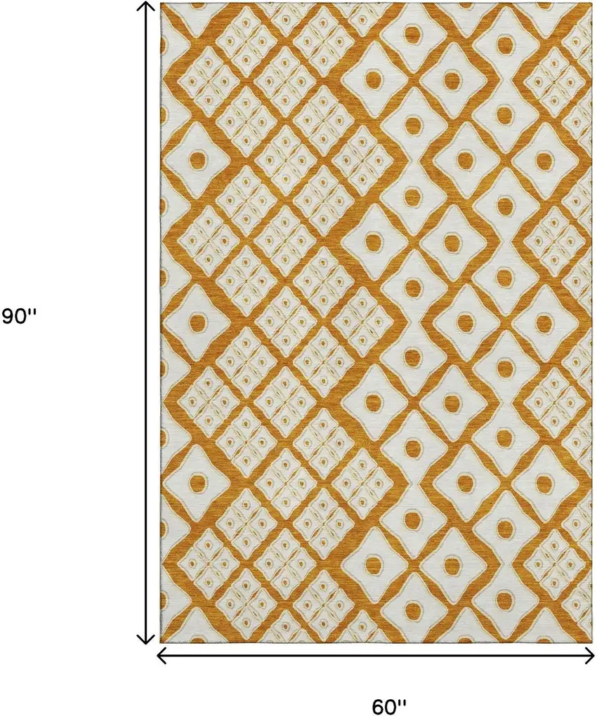 Orange And Ivory Geometric Washable Area Rug With UV Protection Photo 3