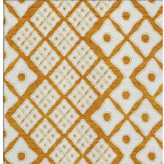Orange And Ivory Geometric Washable Area Rug With UV Protection Photo 4