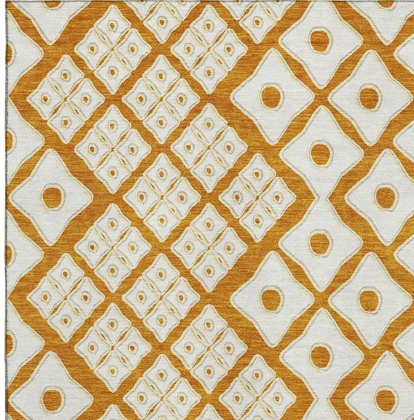 Orange And Ivory Geometric Washable Area Rug With UV Protection Photo 4