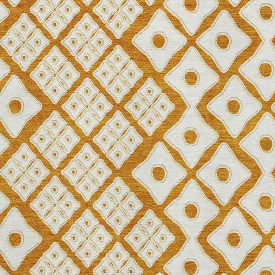 Orange And Ivory Geometric Washable Area Rug With UV Protection Photo 4