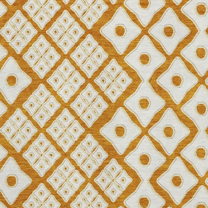 Orange And Ivory Geometric Washable Area Rug With UV Protection Photo 4