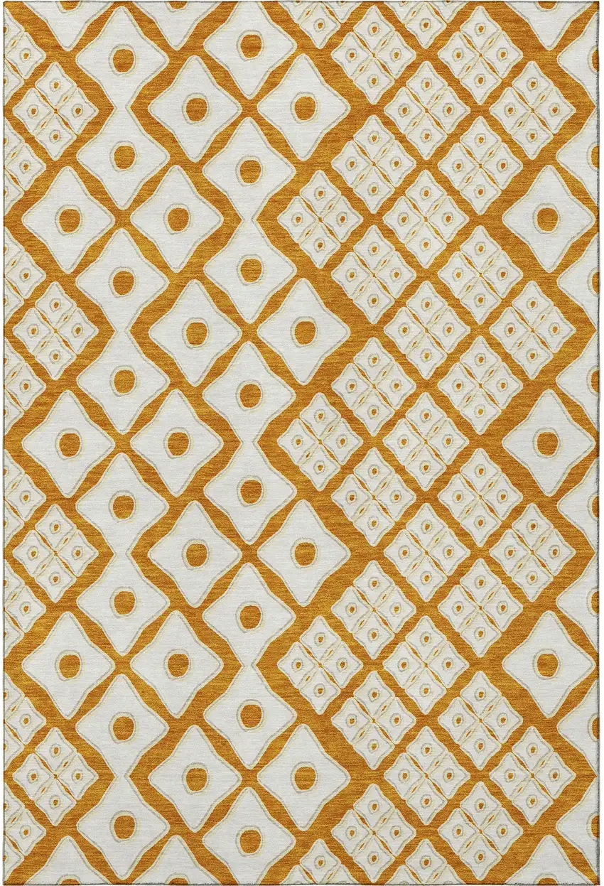Orange And Ivory Geometric Washable Area Rug With UV Protection Photo 5