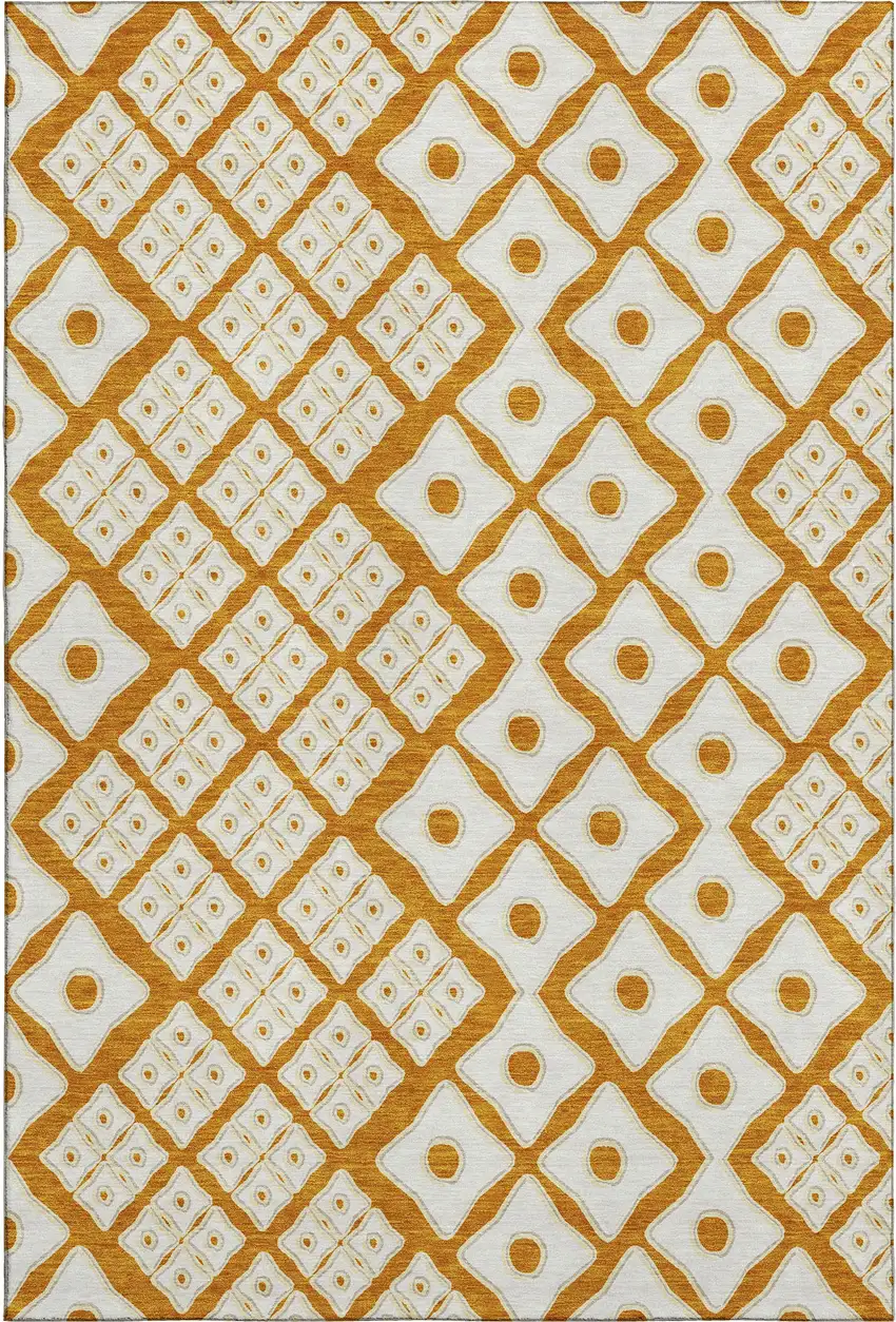 Orange And Ivory Geometric Washable Area Rug With UV Protection Photo 2