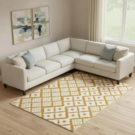 Orange And Ivory Geometric Washable Area Rug With UV Protection Photo 1