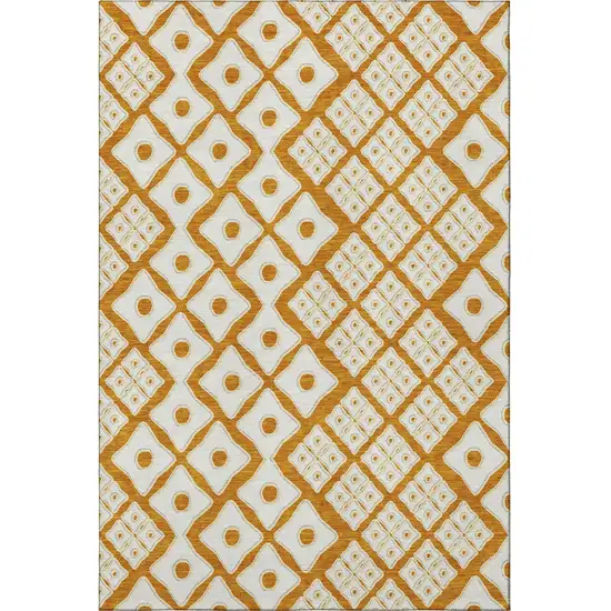 Orange And Ivory Geometric Washable Area Rug With UV Protection Photo 5