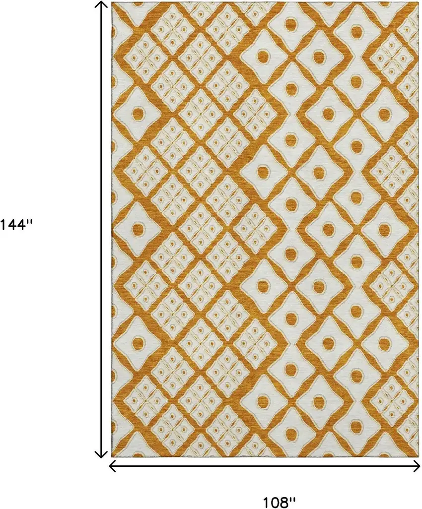 Orange And Ivory Geometric Washable Area Rug With UV Protection Photo 3