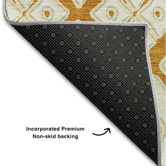 Orange And Ivory Geometric Washable Area Rug With UV Protection Photo 8