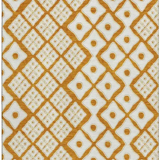 Orange And Ivory Geometric Washable Area Rug With UV Protection Photo 5