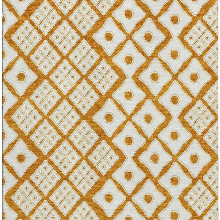 Orange And Ivory Geometric Washable Area Rug With UV Protection Photo 5
