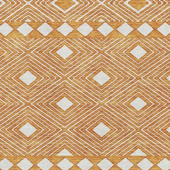 Orange And Ivory Geometric Washable Area Rug With UV Protection Photo 3