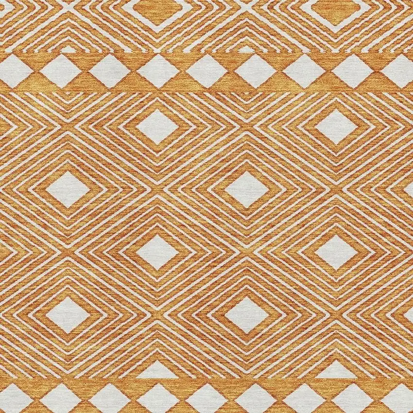 Orange And Ivory Geometric Washable Area Rug With UV Protection Photo 3