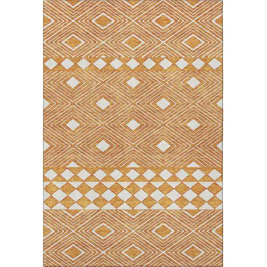 Orange And Ivory Geometric Washable Area Rug With UV Protection Photo 4