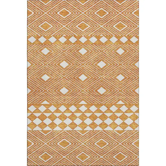 Orange And Ivory Geometric Washable Area Rug With UV Protection Photo 1