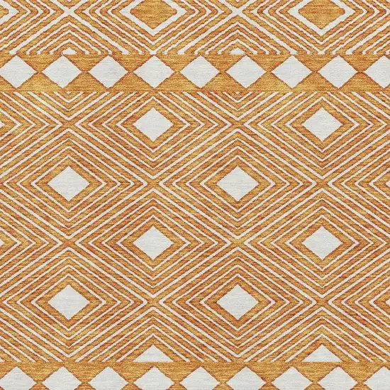 Orange And Ivory Geometric Washable Area Rug With UV Protection Photo 3
