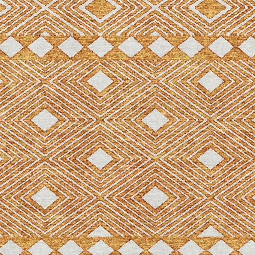 Orange And Ivory Geometric Washable Area Rug With UV Protection Photo 3