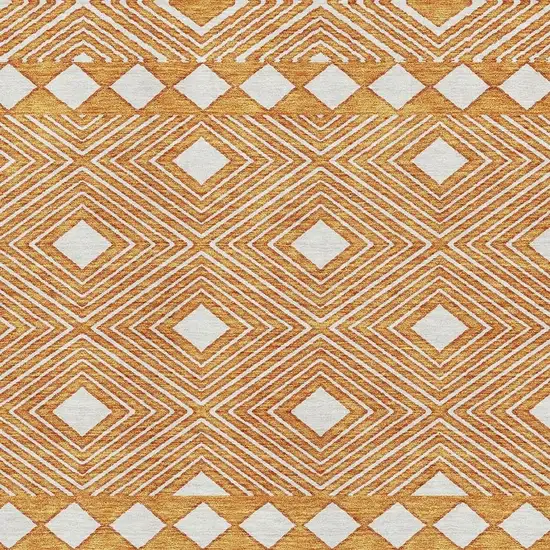 Orange And Ivory Geometric Washable Area Rug With UV Protection Photo 3