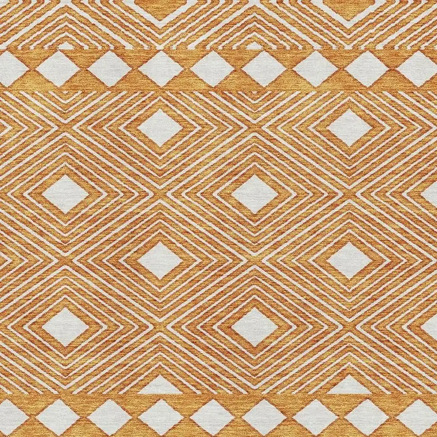Orange And Ivory Geometric Washable Area Rug With UV Protection Photo 3
