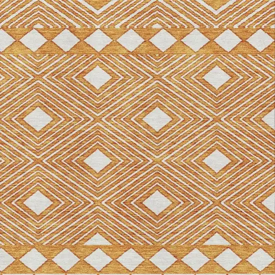 Orange And Ivory Geometric Washable Area Rug With UV Protection Photo 3