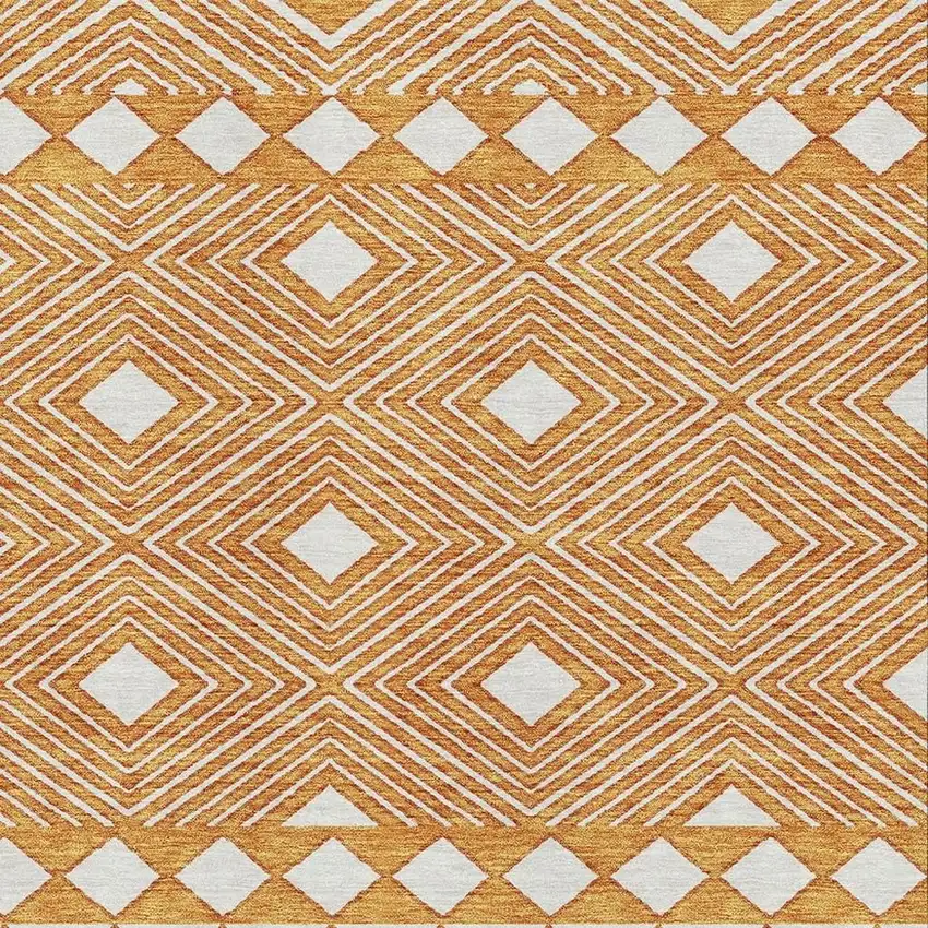 Orange And Ivory Geometric Washable Area Rug With UV Protection Photo 3