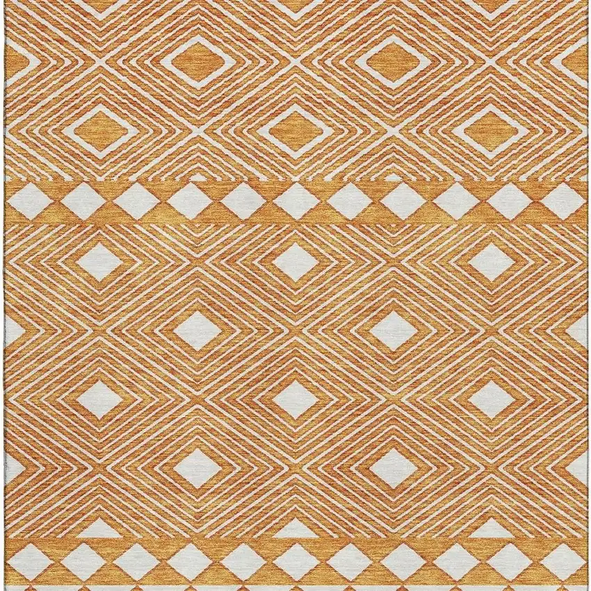Orange And Ivory Geometric Washable Area Rug With UV Protection Photo 4