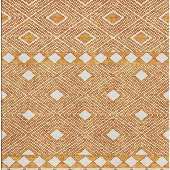 Orange And Ivory Geometric Washable Area Rug With UV Protection Photo 3