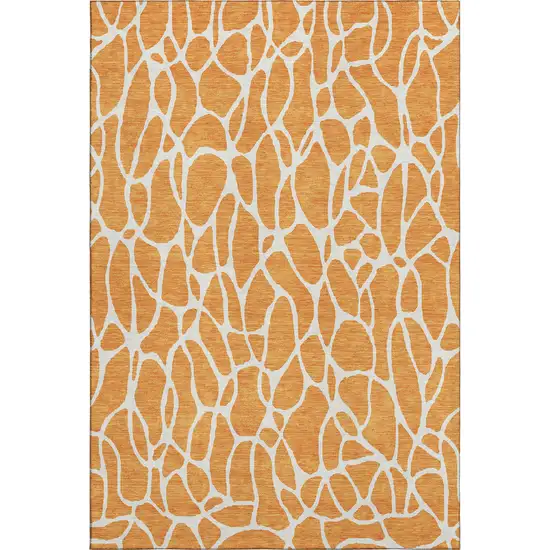 Orange And Ivory Geometric Washable Area Rug With UV Protection Photo 1